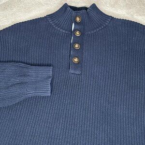 Collars & Co Sweater Mens XL Blue Cable Knit Henley Mock Neck Pullover Cotton